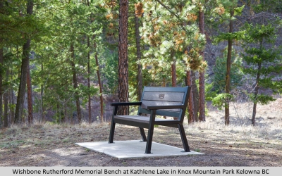 Wishbone Rutherford Memorial Bench at Kathlene Lake in Knox Mountain Park Kelowna BC